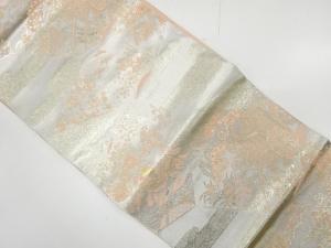 御所車に鴛鴦・草花模様織り出し　名古屋帯